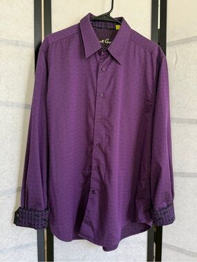 Robert Graham Flip Cuff Button Down Shirt Mens XL Purple Geometric Contrast Trim